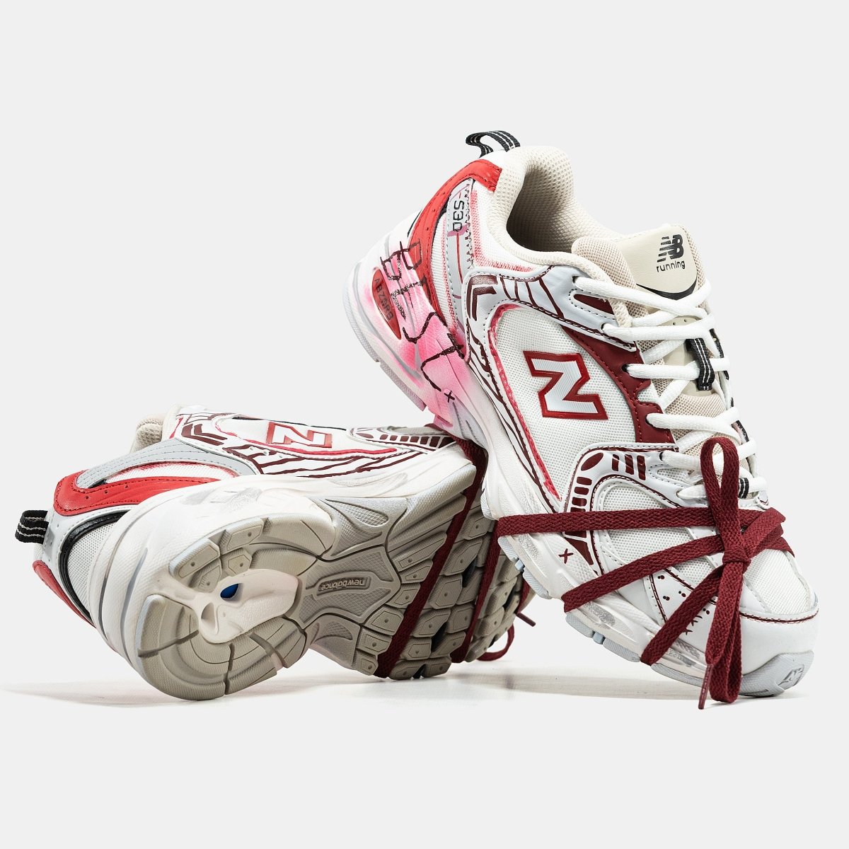 New Balance 530 White Red Custom - oceanhype - 