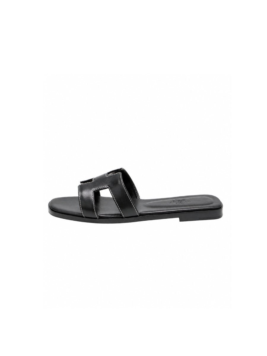 Hermes Oran Sandals Black Calfskin - oceanhype - 