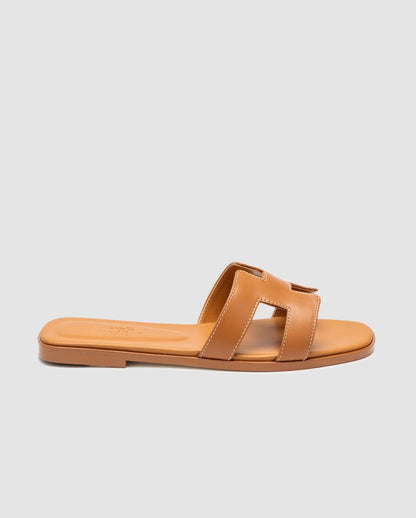 Hermes Oran Sandals Gold Calfskin - oceanhype - 