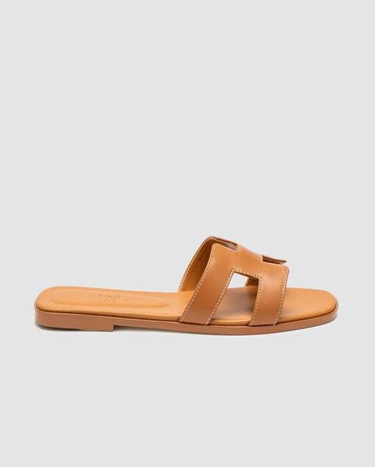 Hermes Oran Sandals Gold Calfskin - oceanhype - 