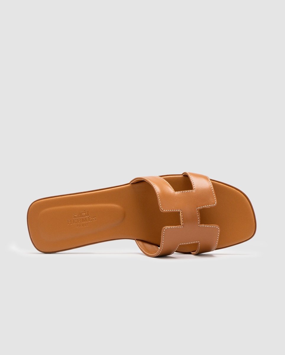 Hermes Oran Sandals Gold Calfskin - oceanhype - 