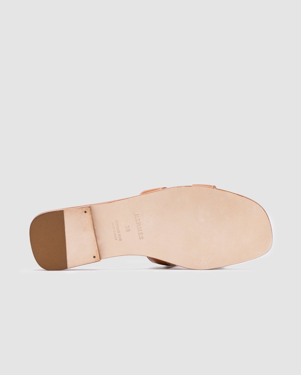 Hermes Oran Sandals Gold Calfskin - oceanhype - 