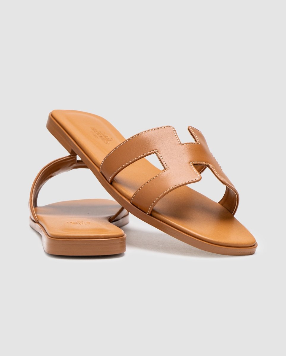 Hermes Oran Sandals Gold Calfskin - oceanhype - 