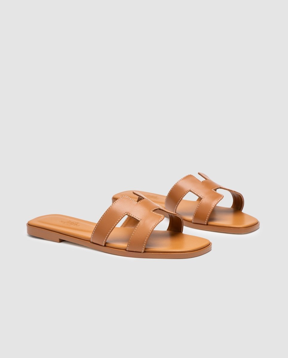 Hermes Oran Sandals Gold Calfskin - oceanhype - 