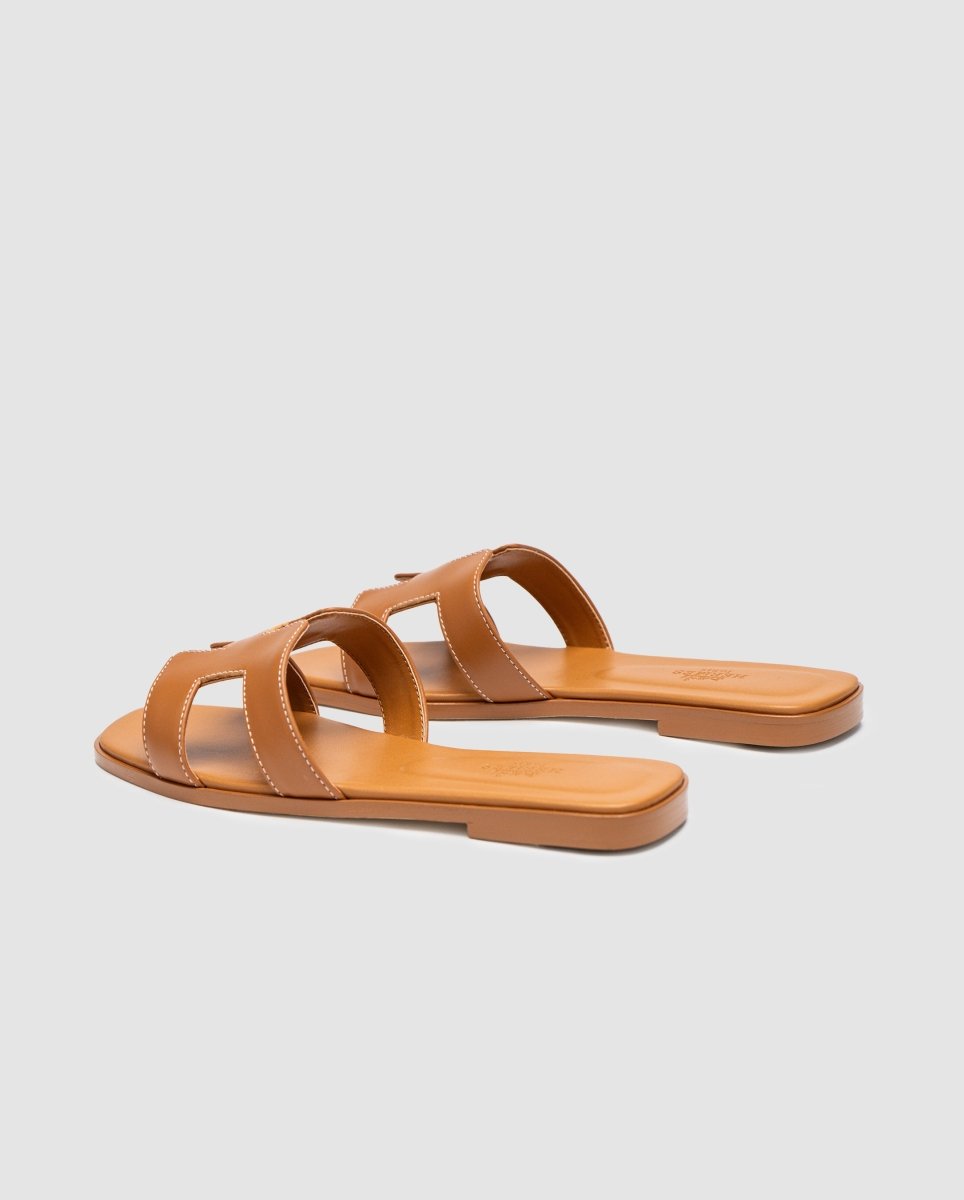 Hermes Oran Sandals Gold Calfskin - oceanhype - 