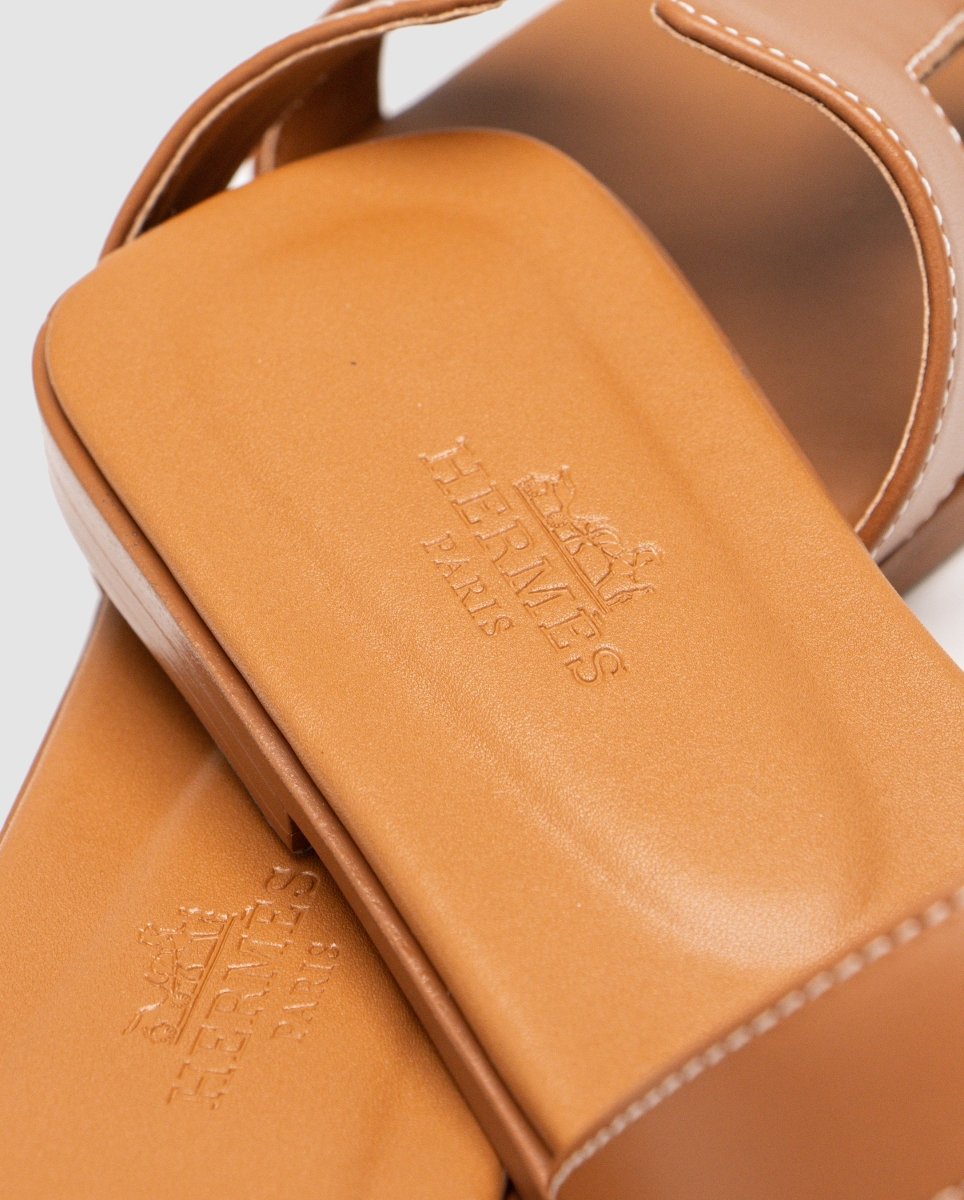 Hermes Oran Sandals Gold Calfskin - oceanhype - 