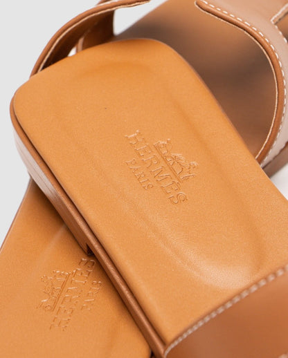 Hermes Oran Sandals Gold Calfskin - oceanhype - 