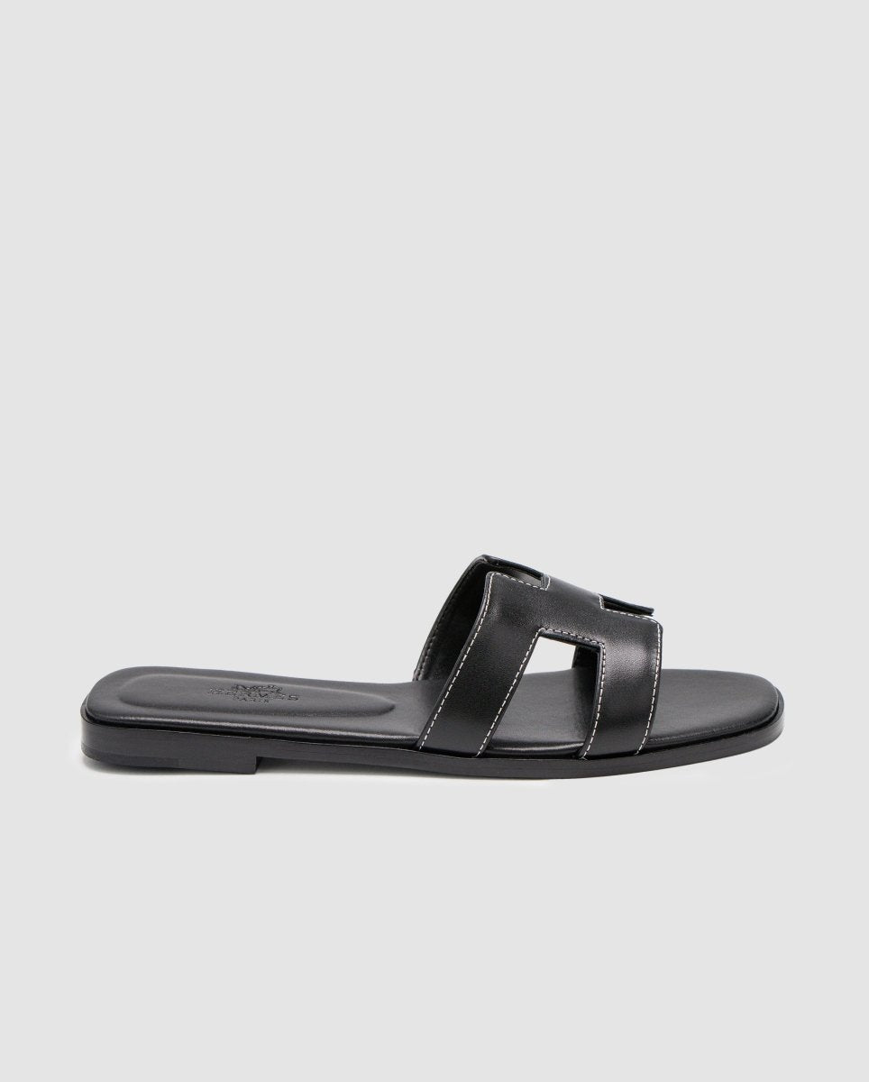 Hermes Oran Sandals Black Calfskin - oceanhype - 