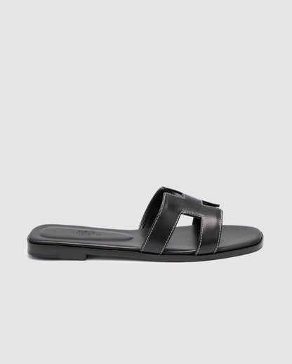 Hermes Oran Sandals Black Calfskin - oceanhype - 