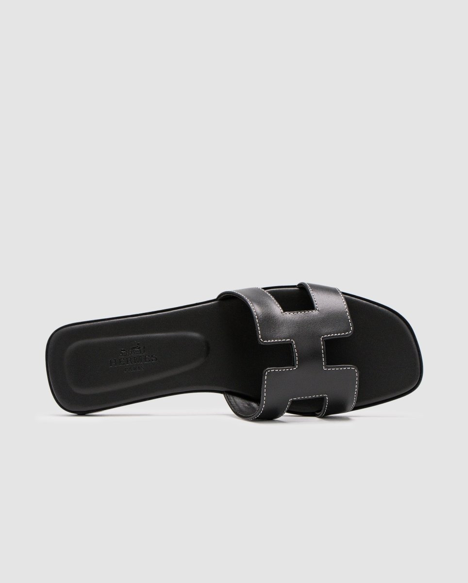 Hermes Oran Sandals Black Calfskin - oceanhype - 