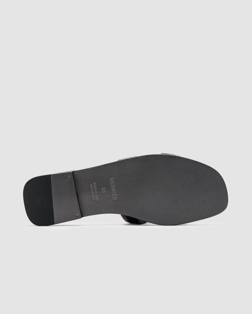 Hermes Oran Sandals Black Calfskin - oceanhype - 