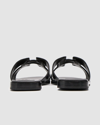 Hermes Oran Sandals Black Calfskin - oceanhype - 
