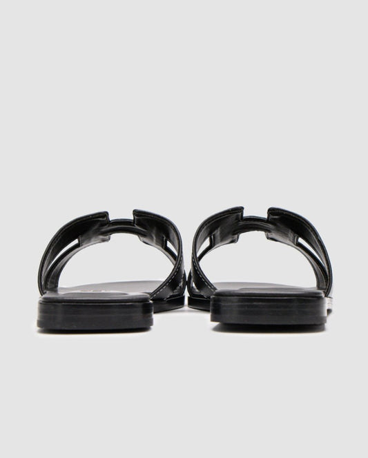 Hermes Oran Sandals Black Calfskin - oceanhype - 
