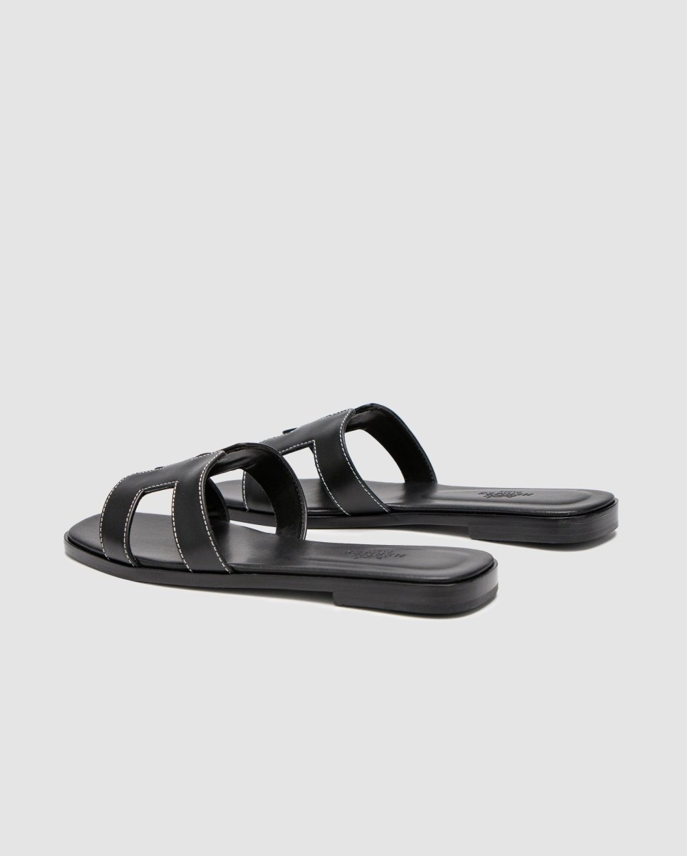 Hermes Oran Sandals Black Calfskin - oceanhype - 
