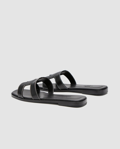 Hermes Oran Sandals Black Calfskin - oceanhype - 
