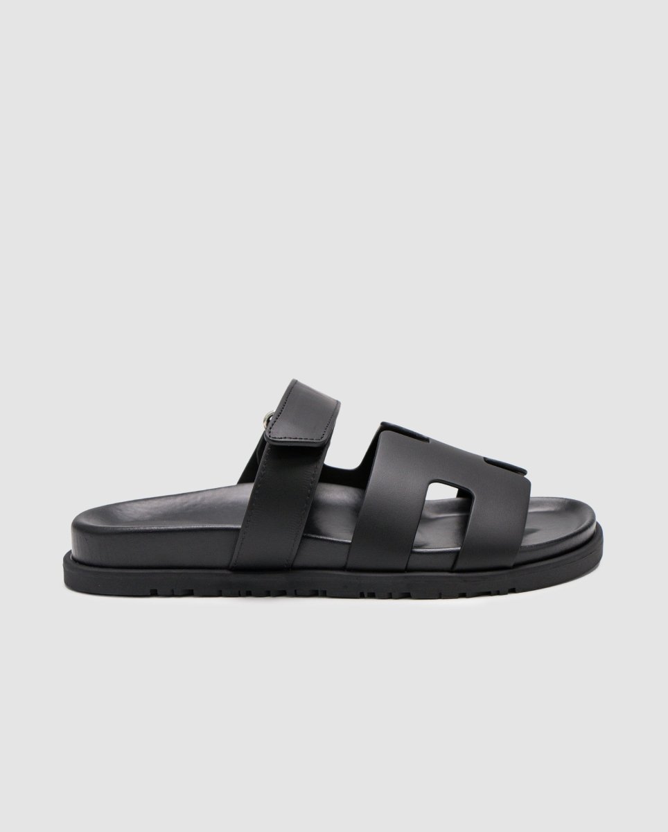 Hermes Chypre Sandals Black Calfskin - oceanhype - 
