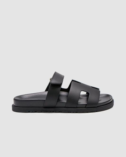 Hermes Chypre Sandals Black Calfskin - oceanhype - 