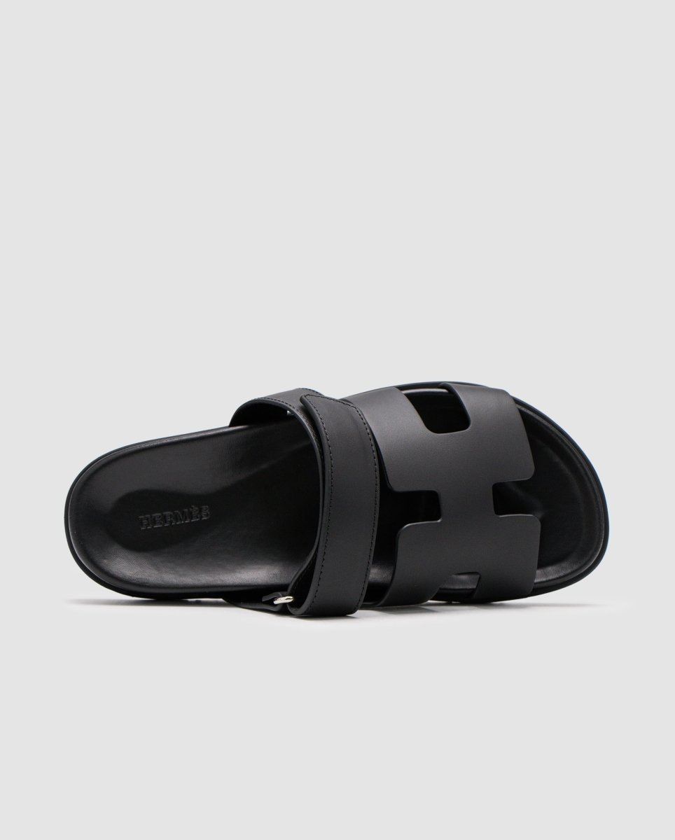 Hermes Chypre Sandals Black Calfskin - oceanhype - 