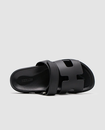 Hermes Chypre Sandals Black Calfskin - oceanhype - 