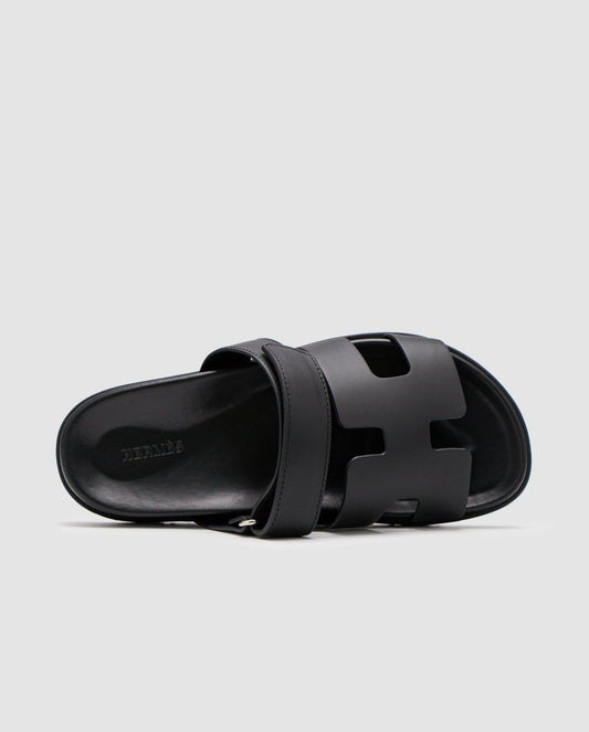 Hermes Chypre Sandals Black Calfskin - oceanhype - 