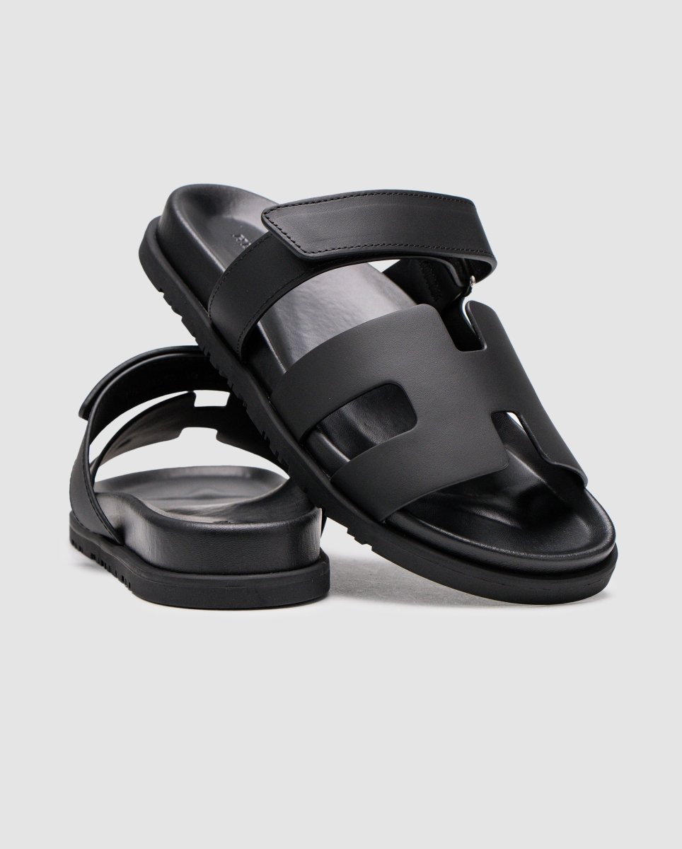 Hermes Chypre Sandals Black Calfskin - oceanhype - 
