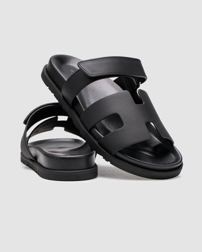 Hermes Chypre Sandals Black Calfskin - oceanhype - 