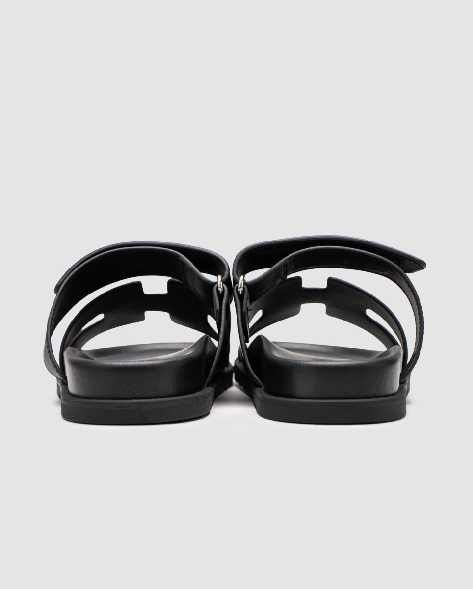 Hermes Chypre Sandals Black Calfskin - oceanhype - 