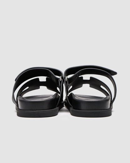 Hermes Chypre Sandals Black Calfskin - oceanhype - 