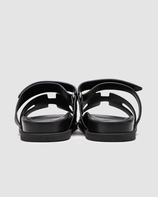 Hermes Chypre Sandals Black Calfskin - oceanhype - 