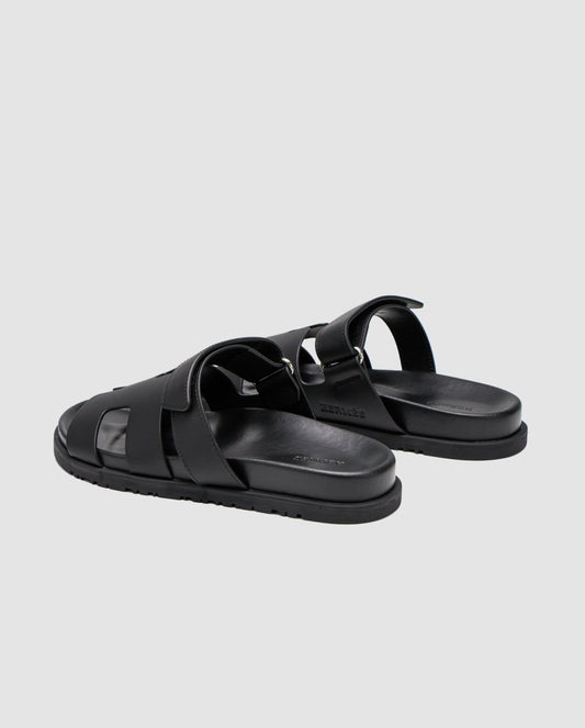 Hermes Chypre Sandals Black Calfskin - oceanhype - 