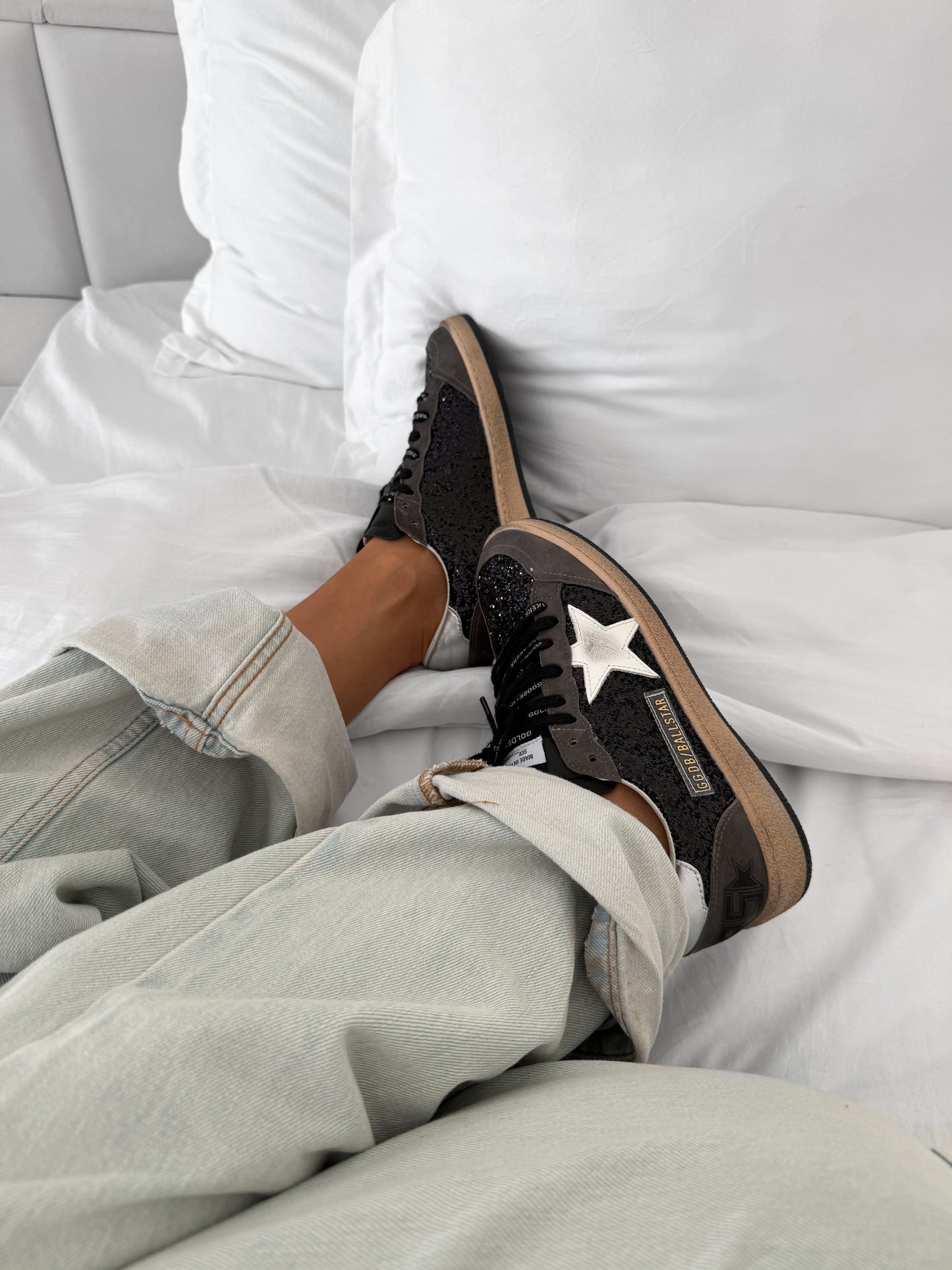 Golden Goose Ball Star in Glitter with Leather Star