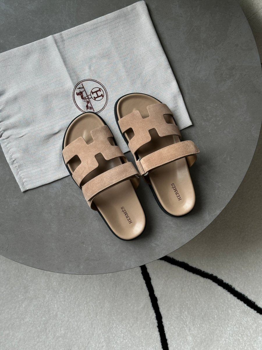 Hermes Chypre Sandals Beige Suede - oceanhype - 