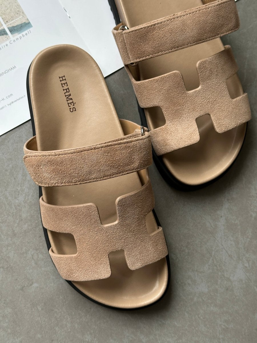 Hermes Chypre Sandals Beige Suede - oceanhype - 