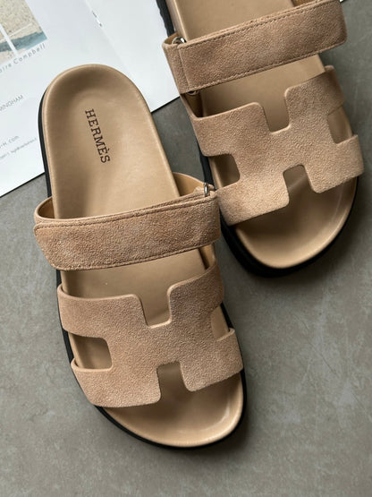 Hermes Chypre Sandals Beige Suede - oceanhype - 