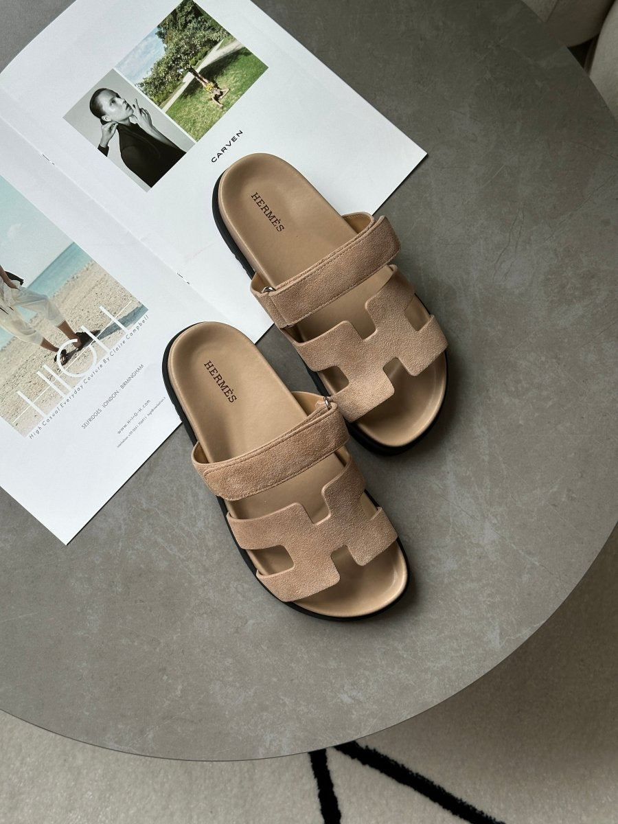 Hermes Chypre Sandals Beige Suede - oceanhype - 