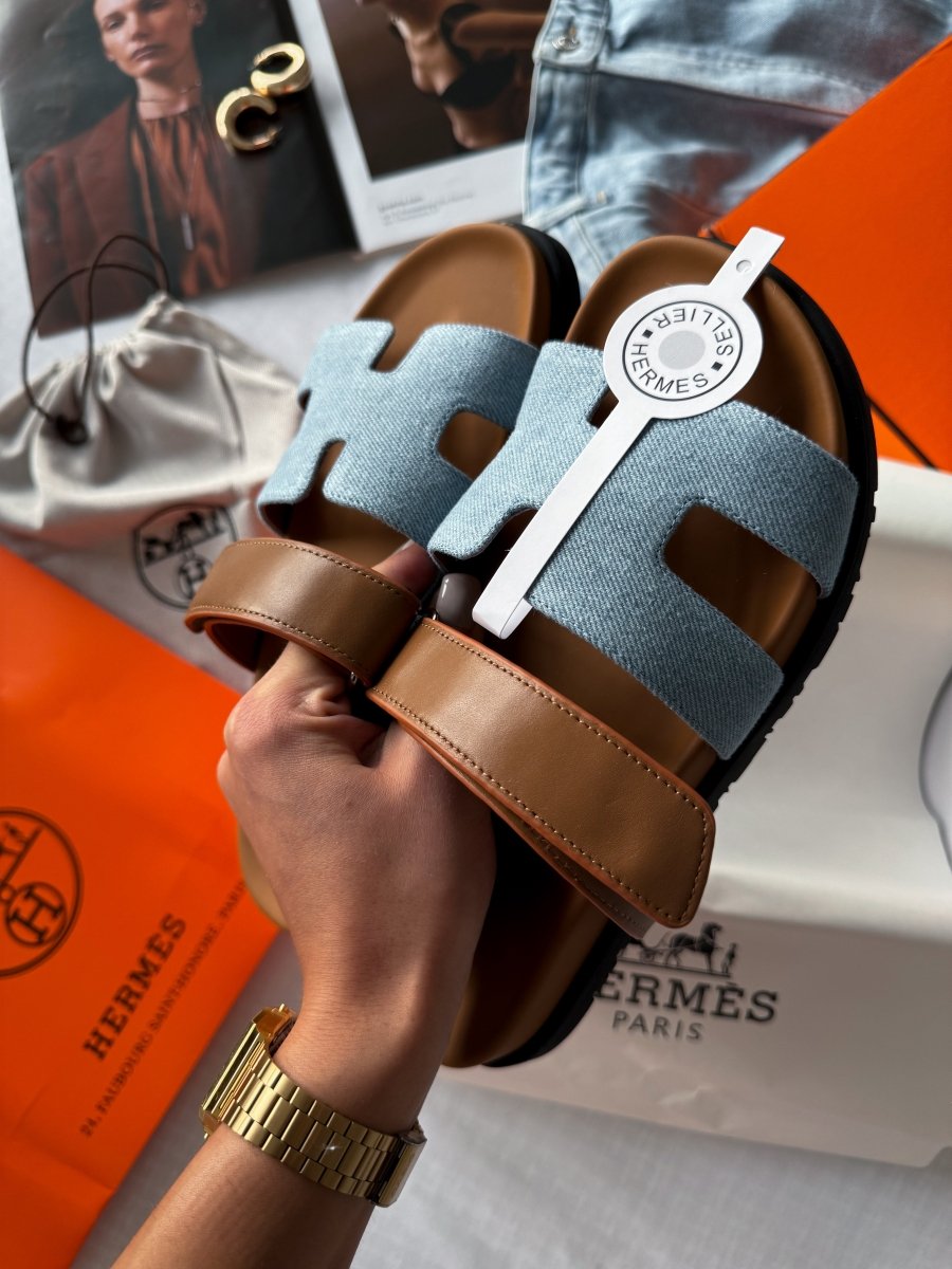 Hermes Chypre Apricot Sandals Jeans Brown - oceanhype - 