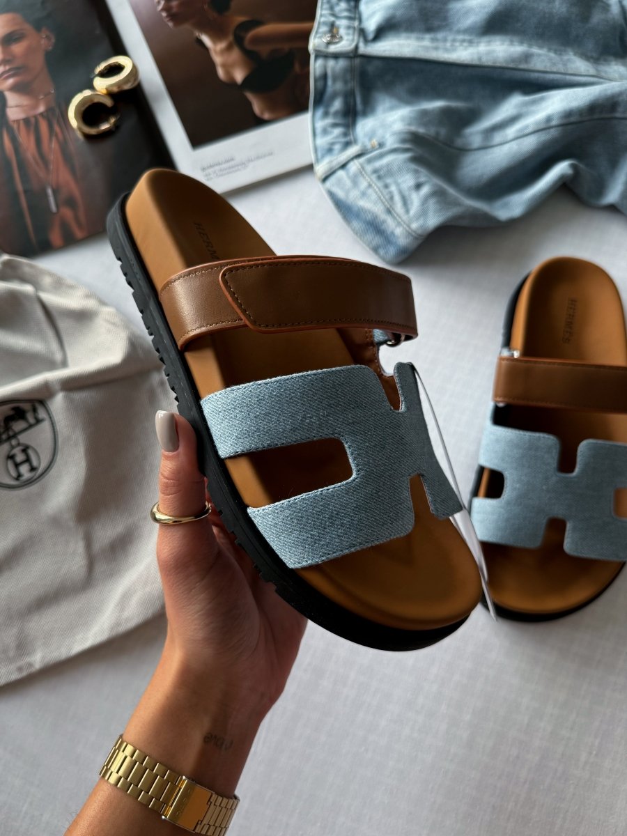 Hermes Chypre Apricot Sandals Jeans Brown - oceanhype - 