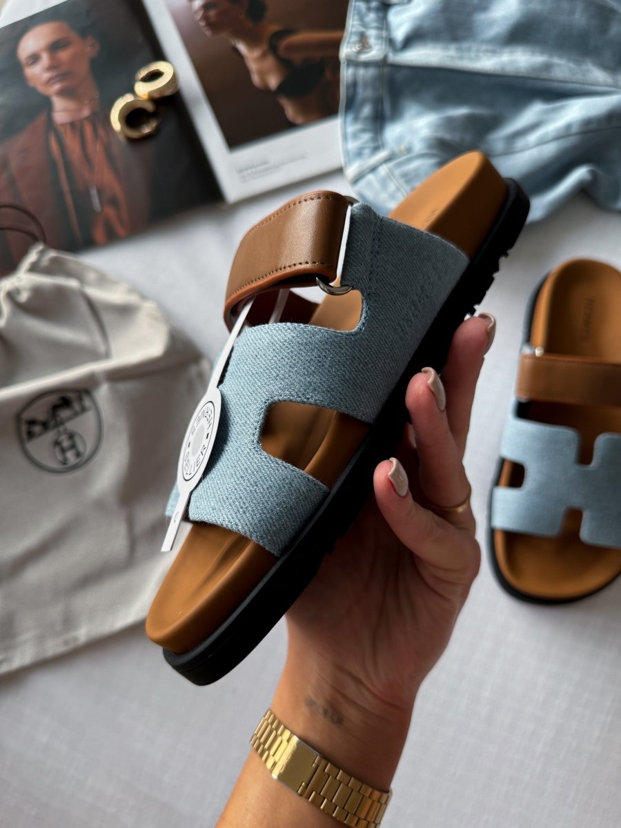 Hermes Chypre Apricot Sandals Jeans Brown - oceanhype - 