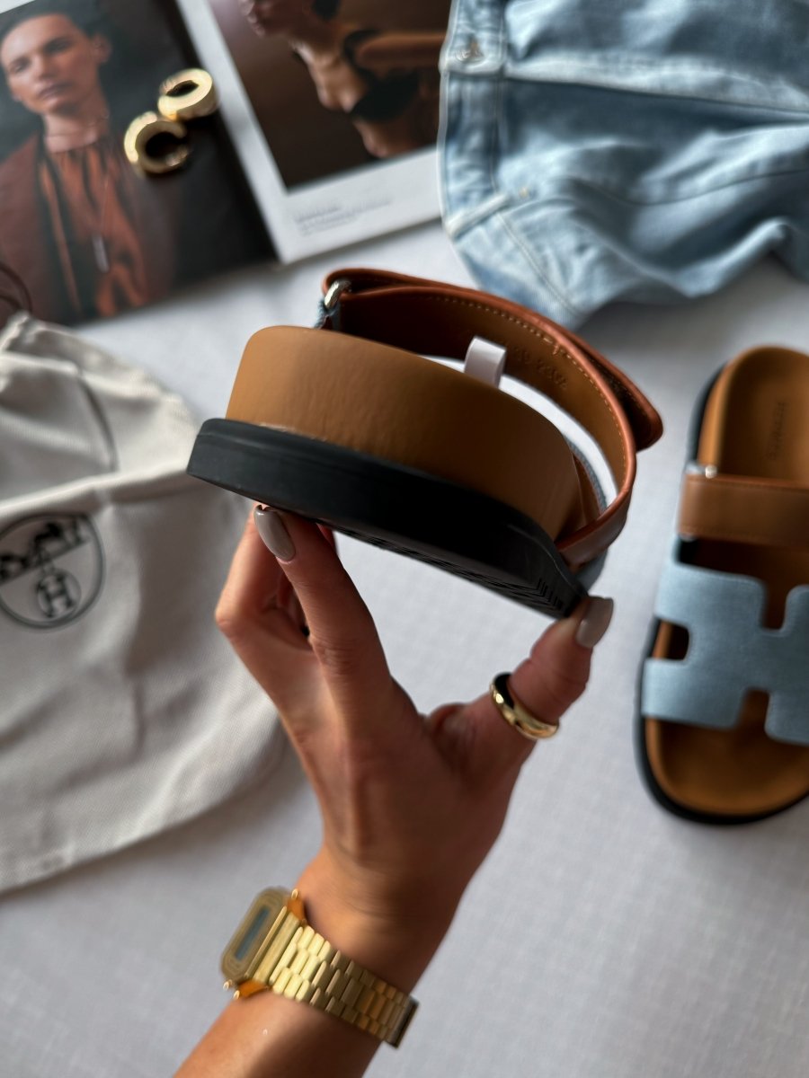 Hermes Chypre Apricot Sandals Jeans Brown - oceanhype - 