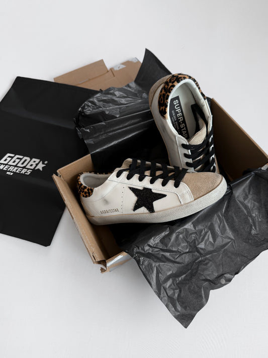 Golden Goose Super-Star Leopard  Black Glitter Star