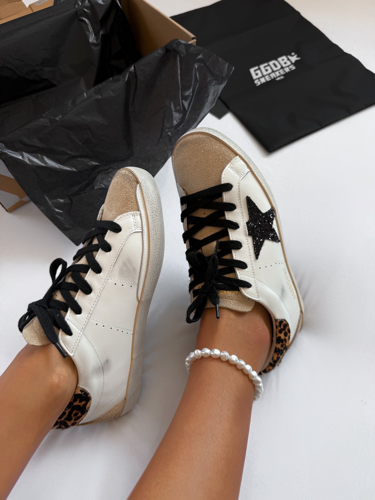 Golden Goose Super-Star Leopard  Black Glitter Star