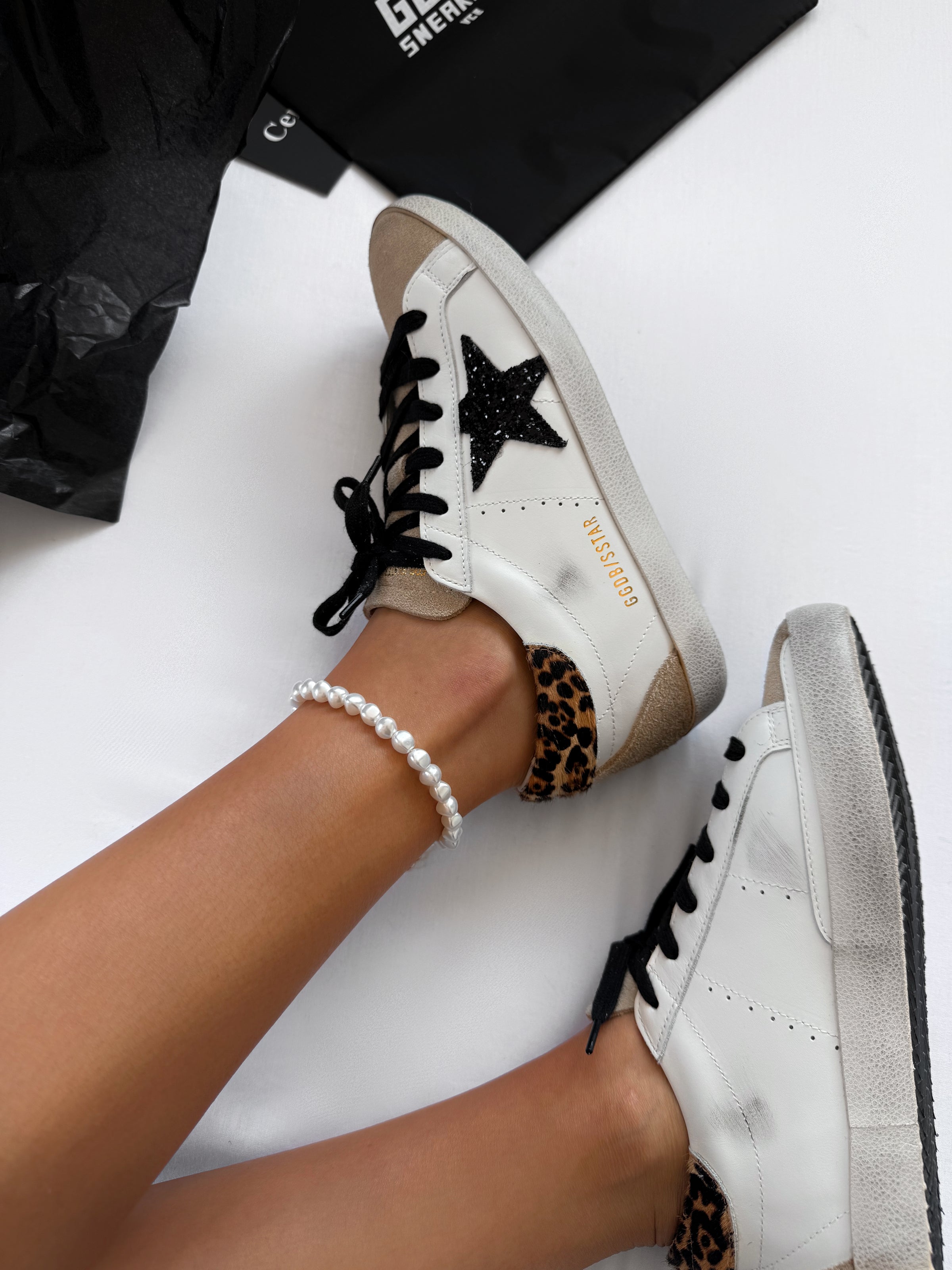 Golden Goose Super-Star Leopard  Black Glitter Star