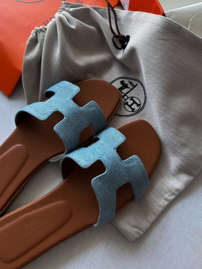 Hermes Oran Jeans Slippers - oceanhype - 
