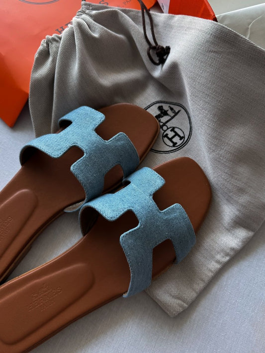 Hermes Oran Jeans Slippers - oceanhype - 