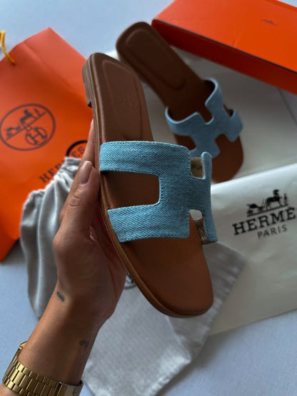 Hermes Oran Jeans Slippers - oceanhype - 