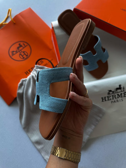 Hermes Oran Jeans Slippers - oceanhype - 