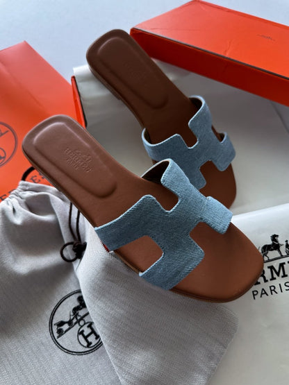 Hermes Oran Jeans Slippers - oceanhype - 