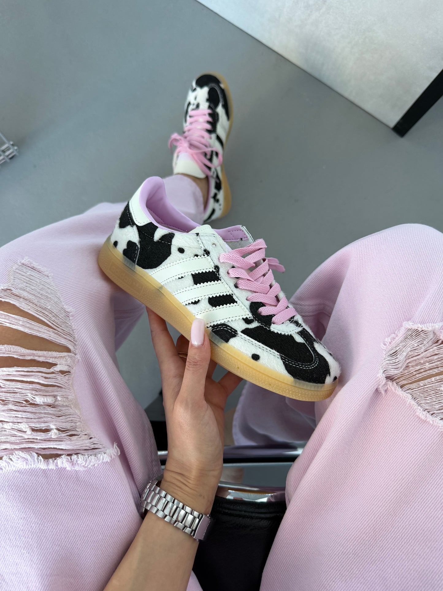 Adidas Samba Pink Laces Cow Print