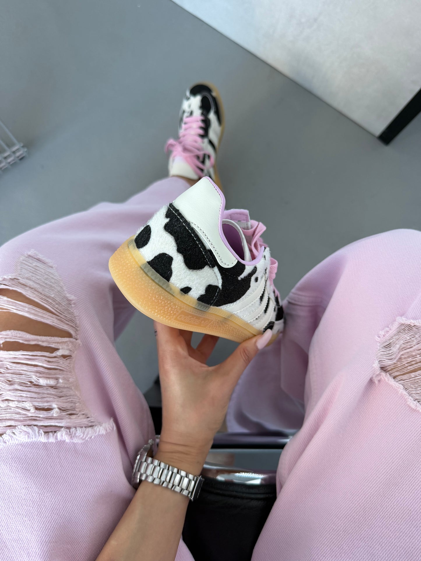 Adidas Samba Pink Laces Cow Print