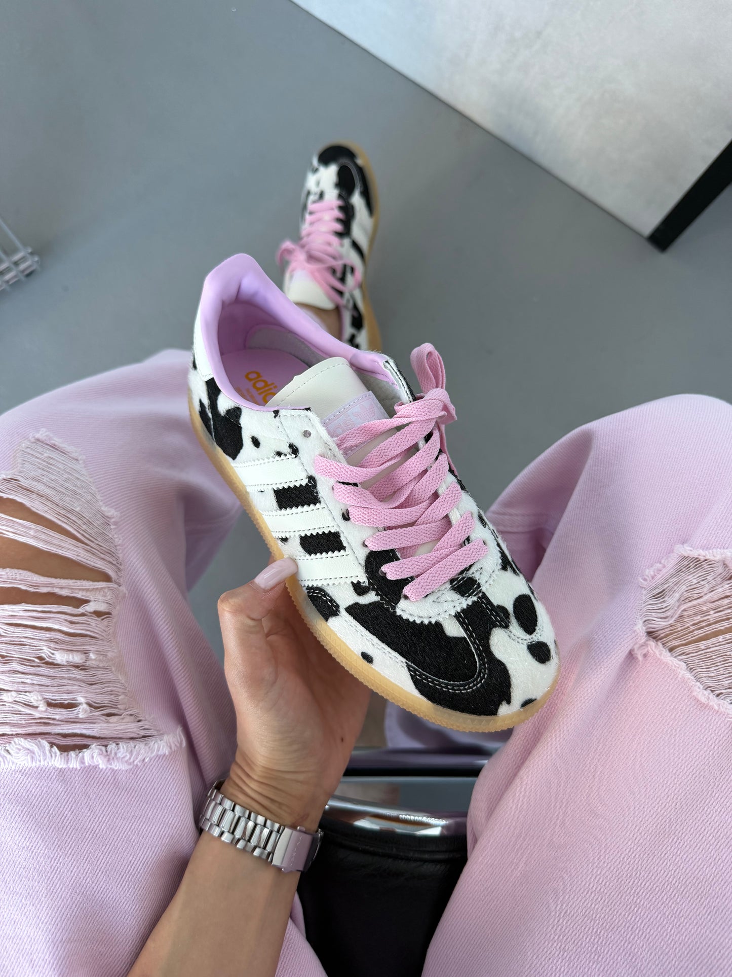 Adidas Samba Pink Laces Cow Print